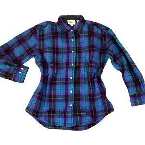 VTG REI Wool Nylon Plaid Button Down Shirt Sz S #325E